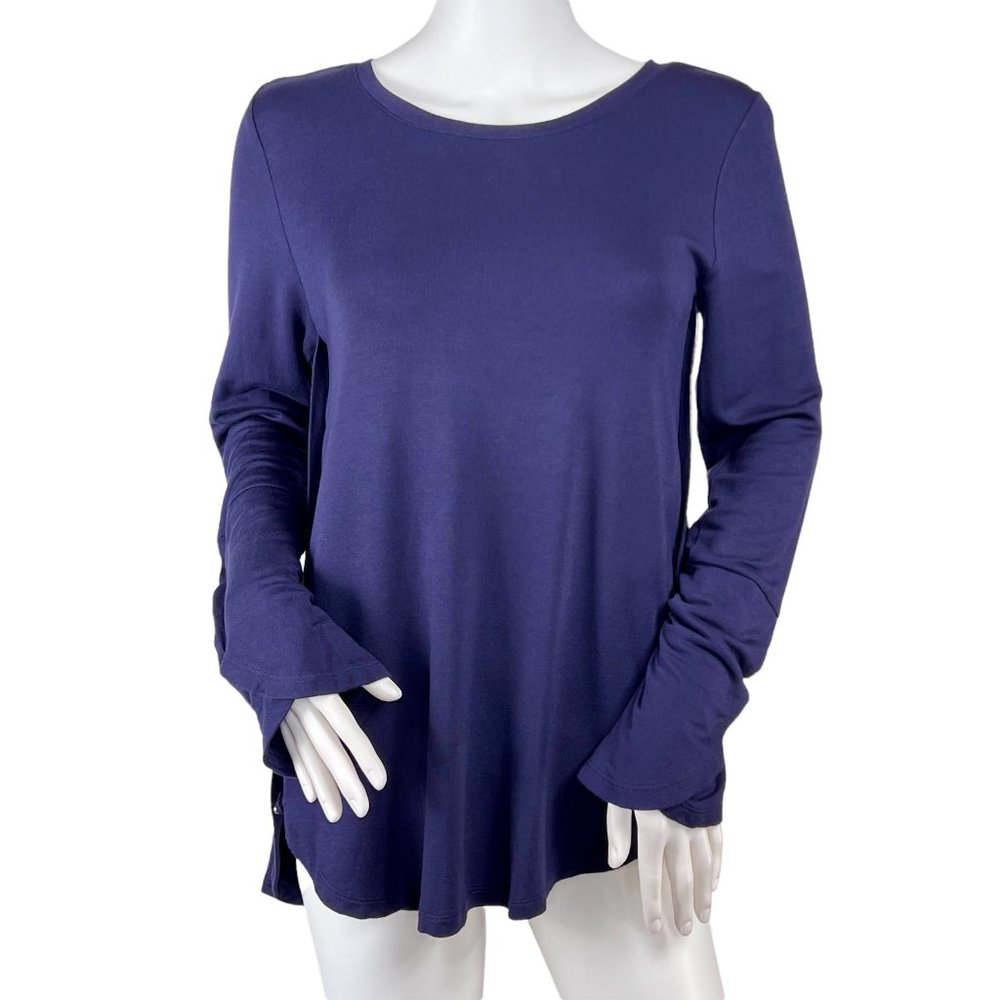 Soft Surroundings Bonair Blue Long Sleeve Button Accent Relaxed Top Size XS